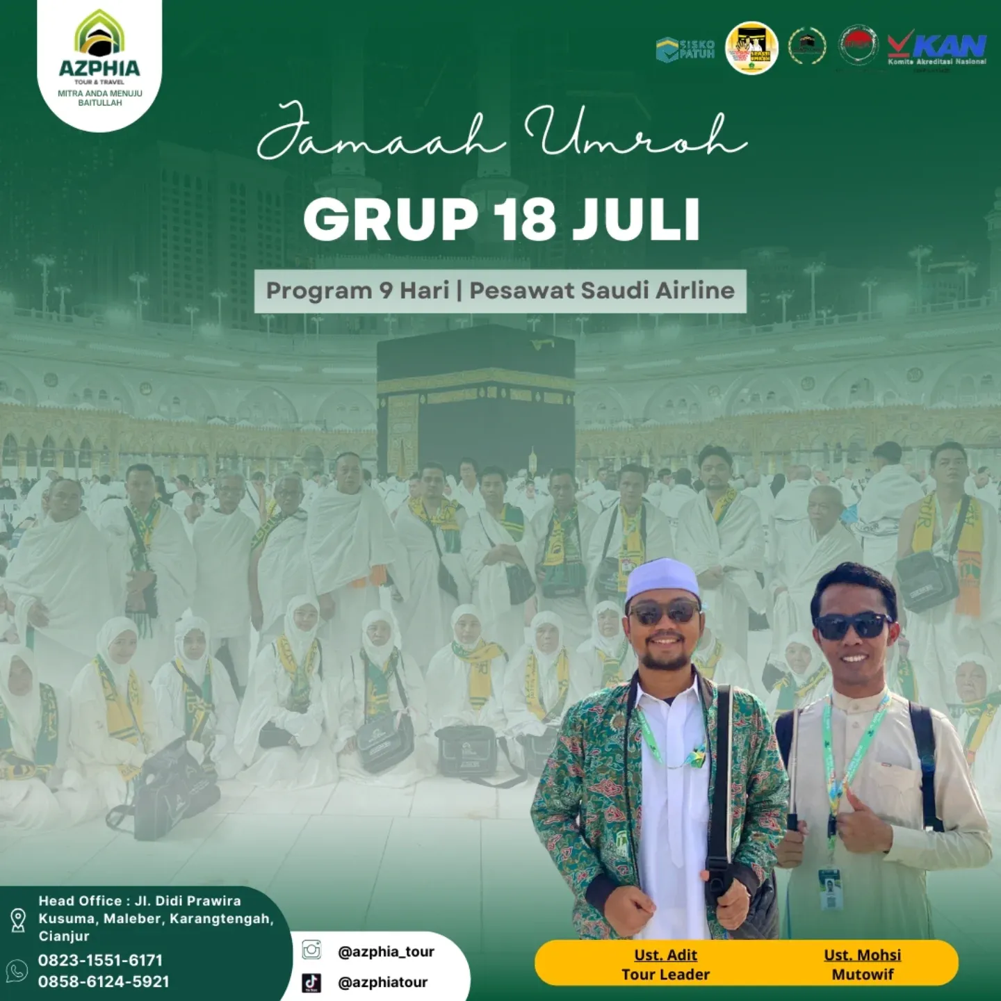 Jamaah umroh AZPHIA grup 18 Juli program 9 hari pesawat Saudi Airlines bersama pembimbing